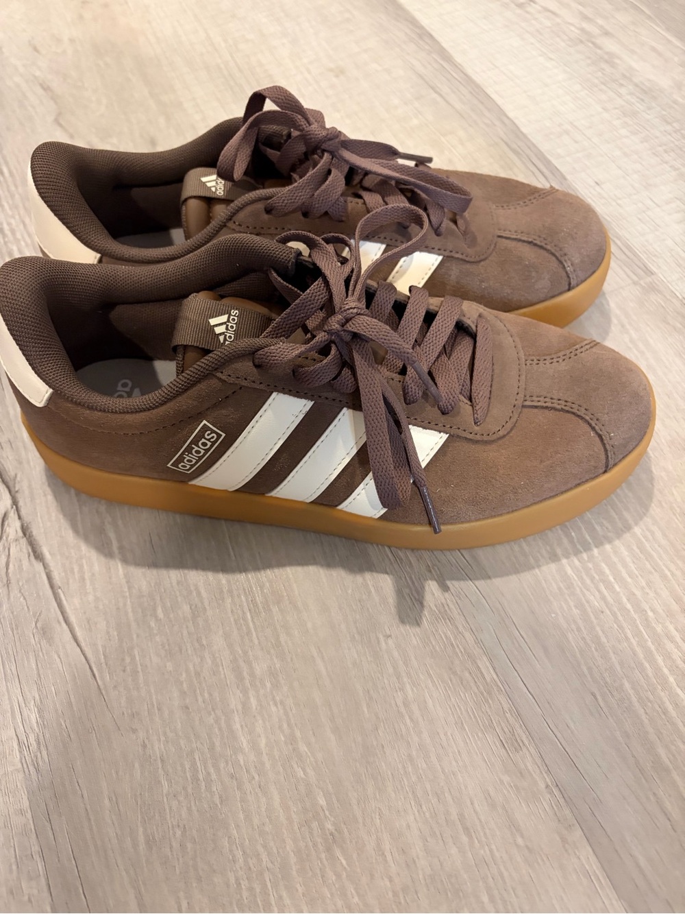 adidas Brown Suede Sneakers with White Stripes - Picture 2 of 3